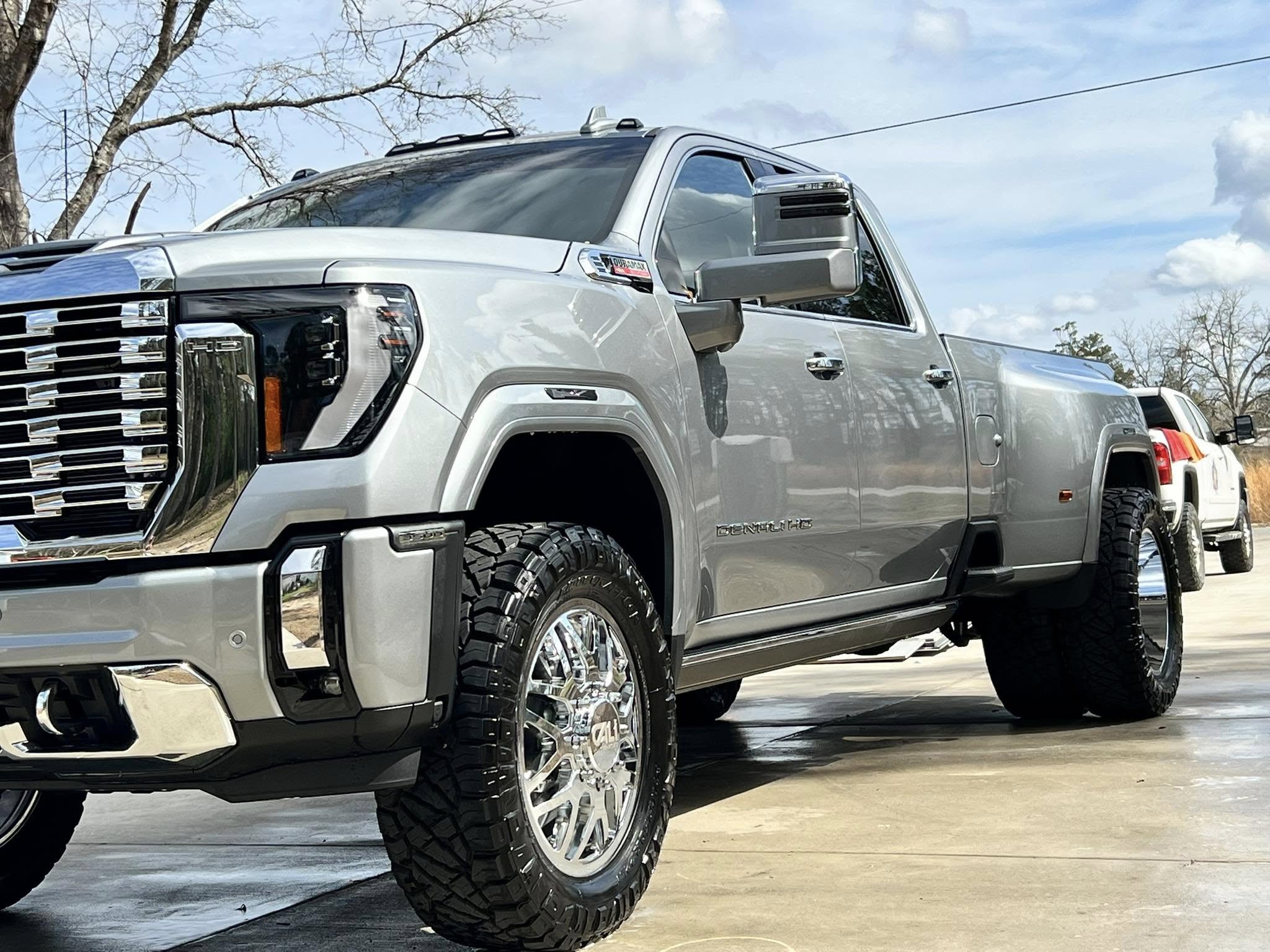Detailed silver GMC Sierra pickup truck after mobile auto detailing